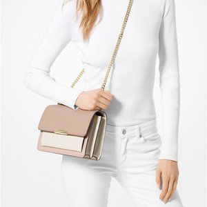 Michael Kors Jade Large Tri-Colour Crossbody Purse, Nude Pink Leather